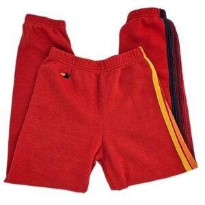 Aviator Nation Kids 5 Stripe Sweatpants In Red Size 12